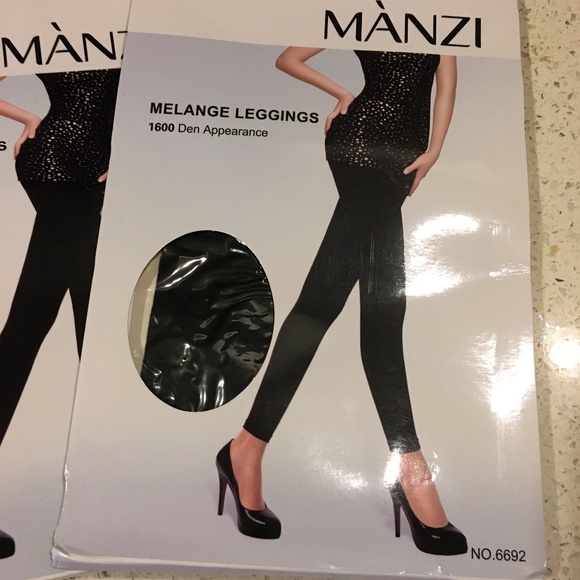 Manzi leggings 2 Pair Melange 1600 Den Footless Opaque Black M / L New No. 6692 - Picture 2 of 7
